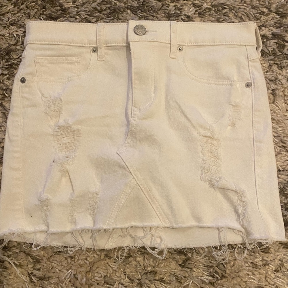 Express Cream Distressed Mini Skirt